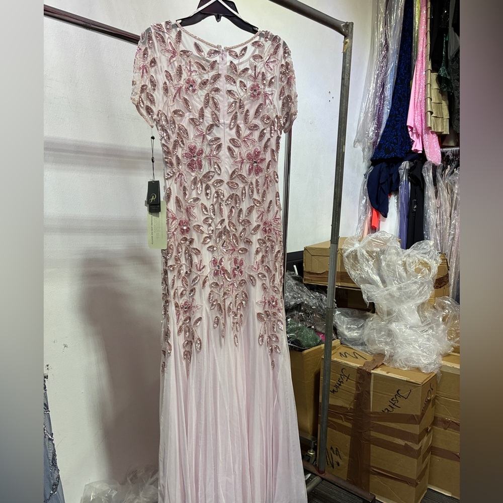 Adrianna Papell Elegant Pink Embroidered Evening Gown - Picture 8 of 13